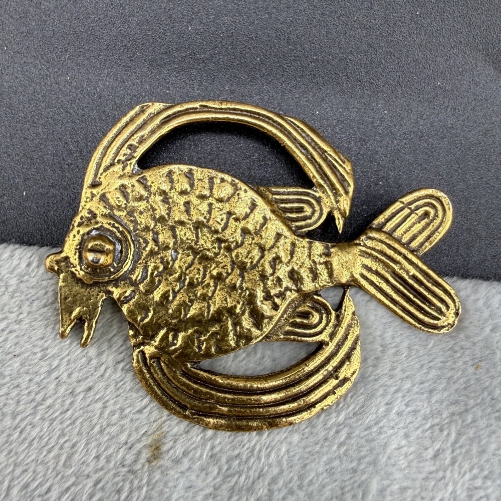 Vintage Alva Studios Brooch Gold Tone‎ Fish Signed